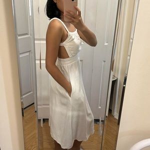 White Linen Backless Summer Dress with Pockets